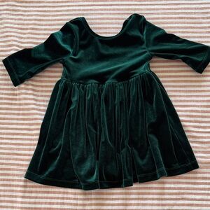 Charming Velvet Kids Dress in Deep Green